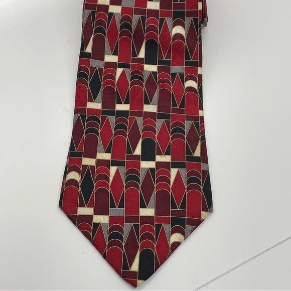 Don Loper Vintage Geometric 100% Italian Silk Tie Red Retro Designer Hollywood - Picture 2 of 8